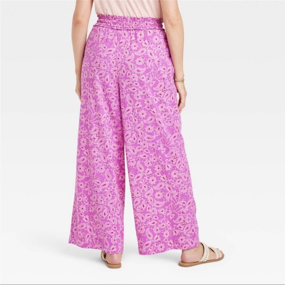 Knox Rose Women's Relaxed Fit Wide Leg Pants Magenta Floral Size L - Picture 2 of 6